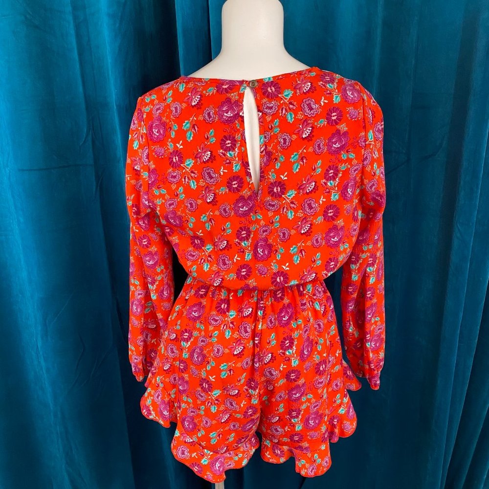 Peach Love California Floral Surplice Romper in Red - Picture 7 of 8